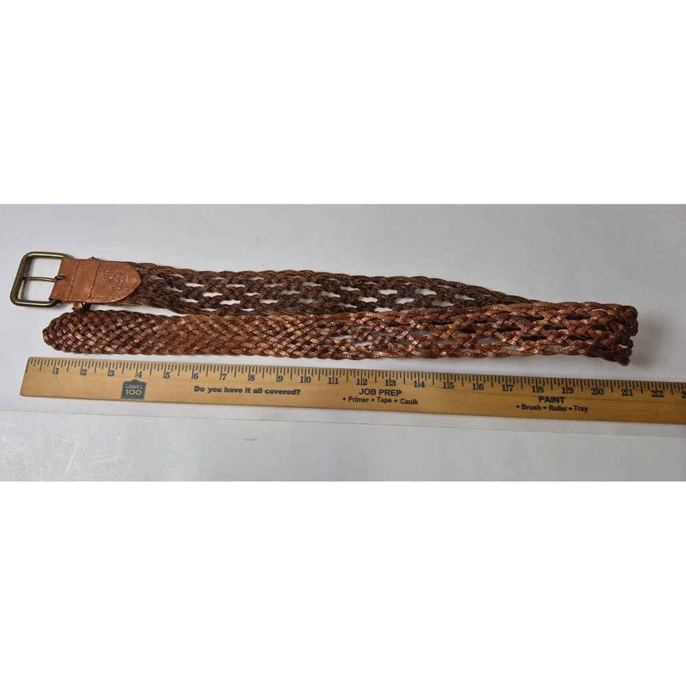 Womens Genuine Leather Braided Belt Metallic Bronze Copper Woven Boho Medium